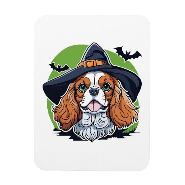 A dog wearing a witches hat with bats magnet (Vertical)