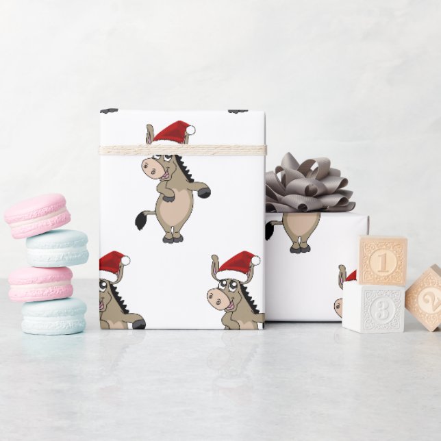 A donkey with a Christmas hat Wrapping Paper (Baby Shower)