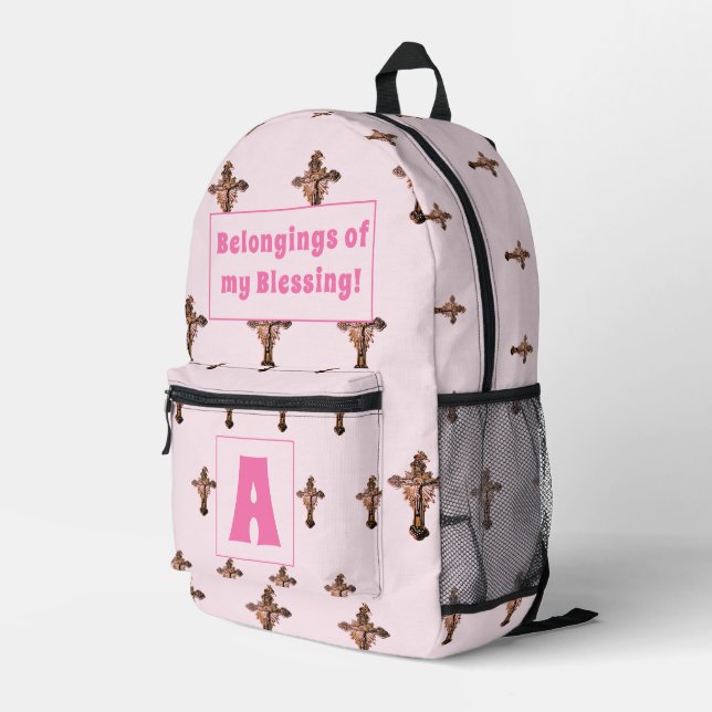 À Dos Imprimé Catholique Pink Monogramme sac de couche (Coin arrière droit)