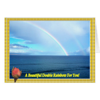 A Double Rainbow Over The Ocean Framed With a Rose