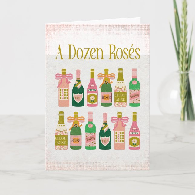 A Dozen Rosés Pink Champagne Bottles Wine Bar  Note Card (Front)
