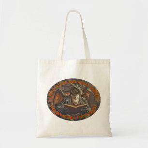 A dragon reading for learning and enjoyment. tote bag