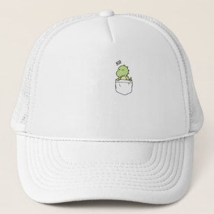 a dragon says hello in a pocket trucker hat