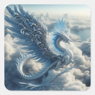A Dragon Surrounded by Clouds Square Sticker