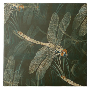 A DRAGONFLY ON GREEN TILE