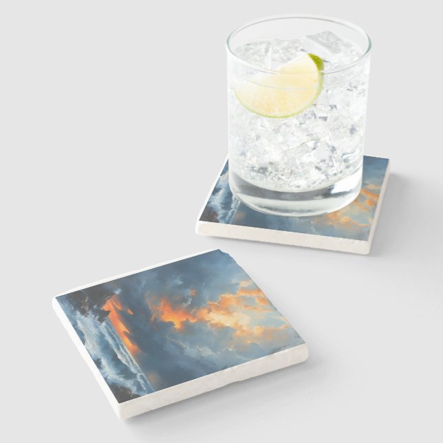 A Dramatic seascape At Sunset Painting Art Stone Coaster (Side)