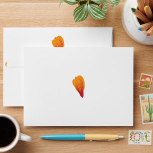 a drawing of a plant with orange and purple leaves envelope