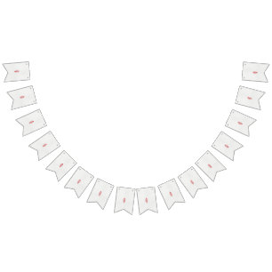 a drawing of a red flower and leaves on a white ba bunting flags