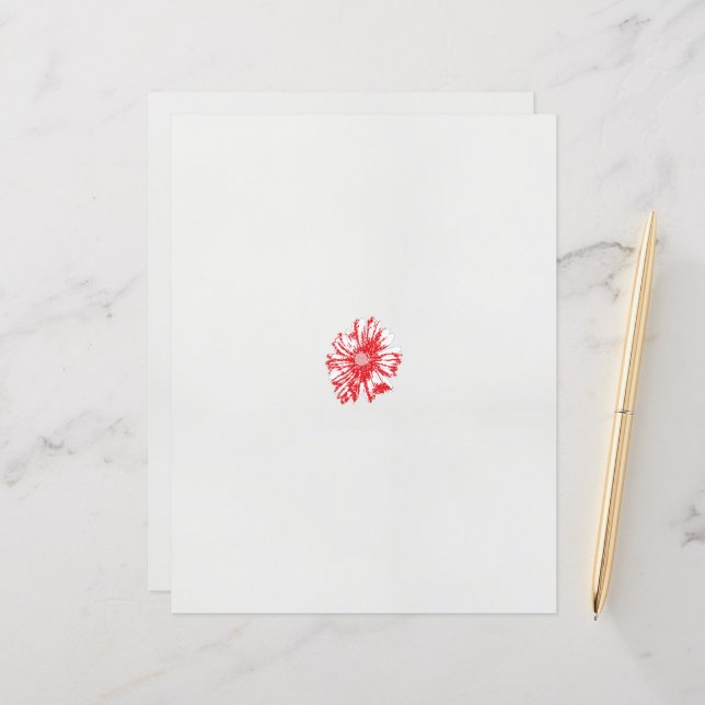 a drawing of a red flower on a white background (Front/Back In Situ)