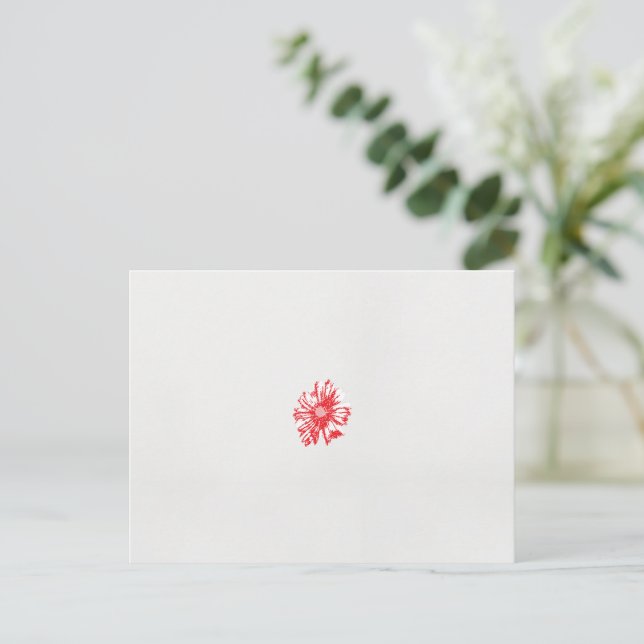 a drawing of a red flower on a white background postcard (Standing Front)
