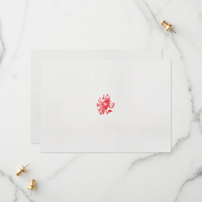 a drawing of a red flower on a white background save the date (Front/Back In Situ)