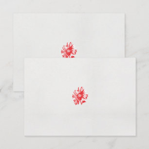 a drawing of a red flower on a white background thank you card