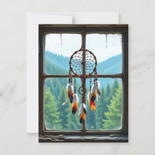 A Dreamcatcher in a Window overlooking Mountains Postcard