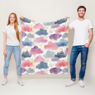 A dreamy watercolor clouds fleece blanket