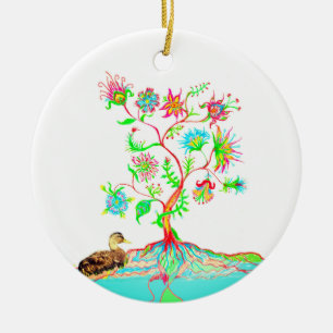 A duck and a tree of life ceramic ornament