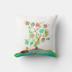 A duck and a tree of life throw pillow