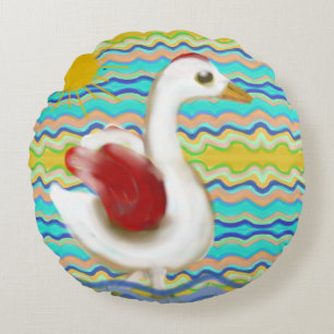 A duck at the seaside round pillow