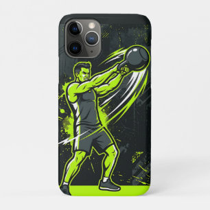 A dynamic neon green lineart illustration of a man iPhone 11 pro case