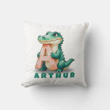A est pour Alligator - Coussin personnalisé de nom
