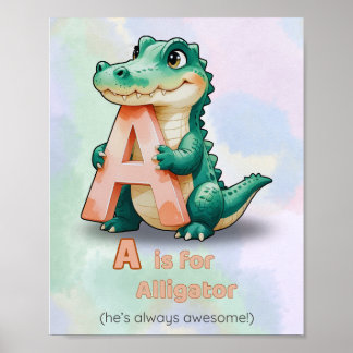 A est pour Alligator - Poster de la pépinière Alph
