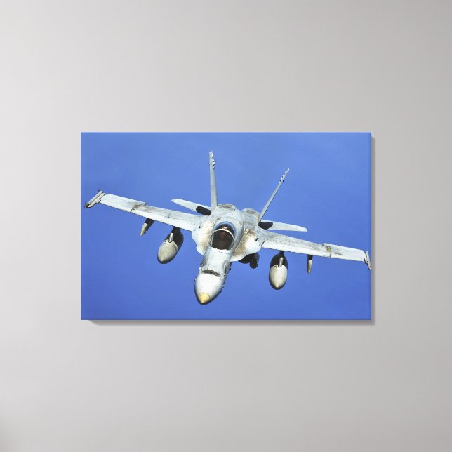 A F/A-18 Hornet participates in a mission Canvas Print (Front)