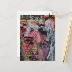 A face mixed media collage postcard