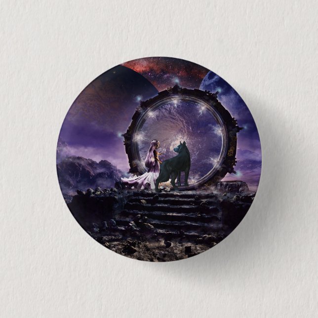 A fairy and a dark wolf  1 inch round button (Front)