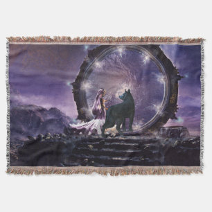 A fairy and a dark wolf  throw blanket