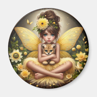 A Fairy and her Leopard Cub - Yellow Magnet
