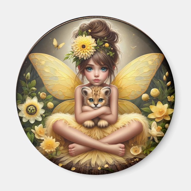 A Fairy and her Leopard Cub - Yellow Magnet (Front)