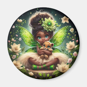 A Fairy and her Lion Cub - Green - Magnet