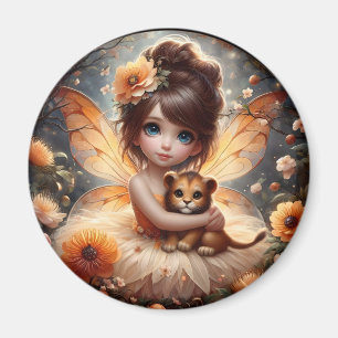 A Fairy and her Lion Cub - Orange Magnet