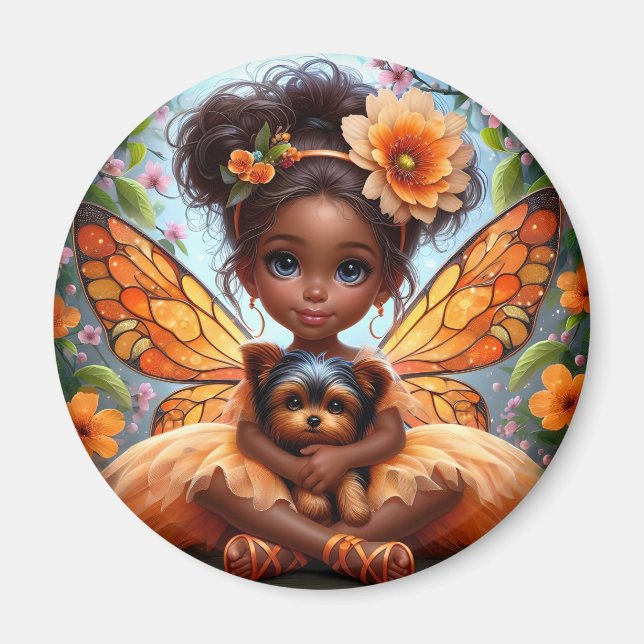A Fairy and her Puppy - Orange Magnet (Front)