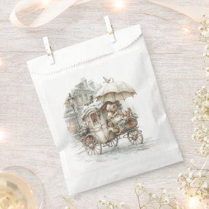 a fairytale carriage with a girl on a winter stree favour bag