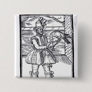 A Falconer with his Goshawk 2 Inch Square Button