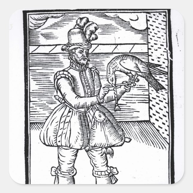 A Falconer with his Goshawk Square Sticker (Front)