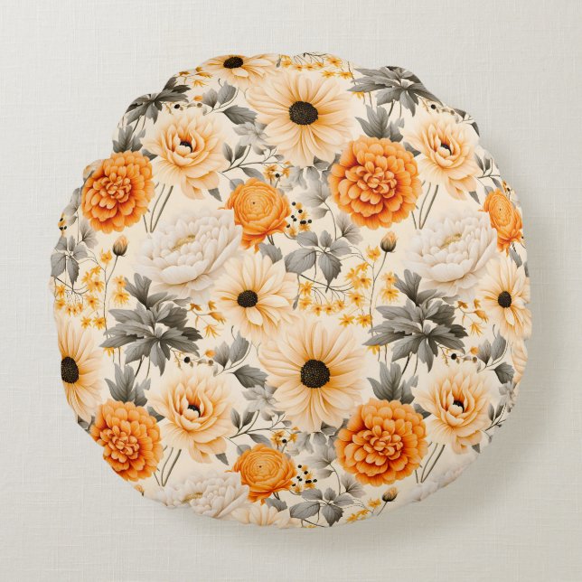 A Fall Floral Series Design 1 Round Pillow (Front)