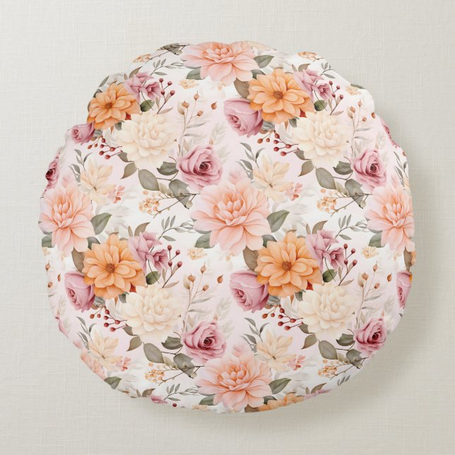A Fall Floral Series Design 2 Round Pillow (Front)