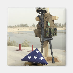 A fallen soldiers gear display magnet