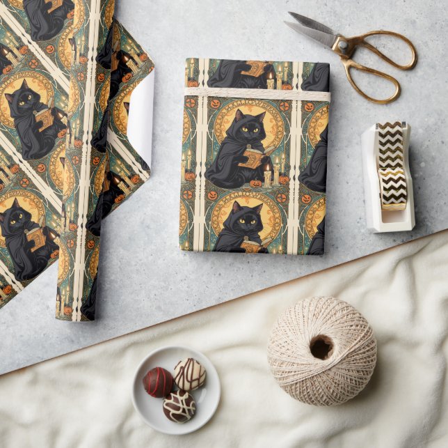 A Familiar Black Cat And Toadstools Halloween 1 Wrapping Paper (Crafts)