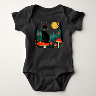 A Familiar Black Cat And Toadstools Halloween 2 Baby Bodysuit