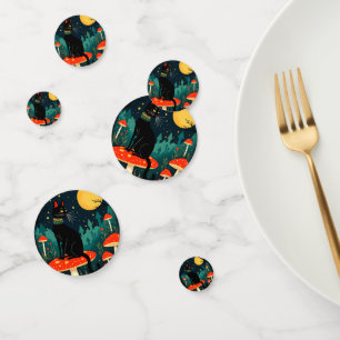 A Familiar Black Cat And Toadstools Halloween 2 Confetti