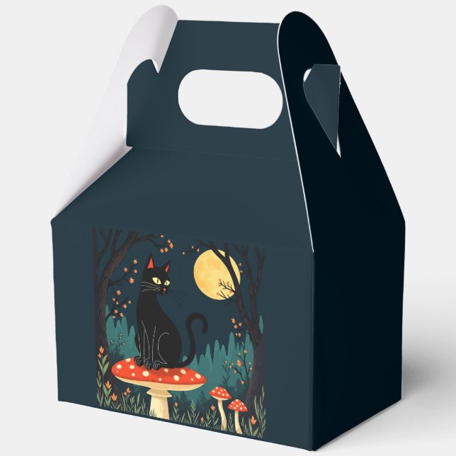 A Familiar Black Cat And Toadstools Halloween 3 Favor Box (Front)