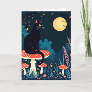 A Familiar Black Cat And Toadstools Halloween 4 Holiday Card