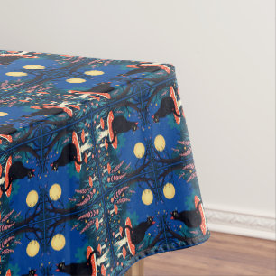 A Familiar Black Cat And Toadstools Halloween 4 Tablecloth