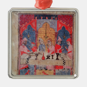 A family gathered at the table for Passover Metal Ornament
