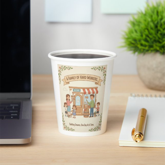 A Family Of Hard Workers Paper Cups (Insitu)