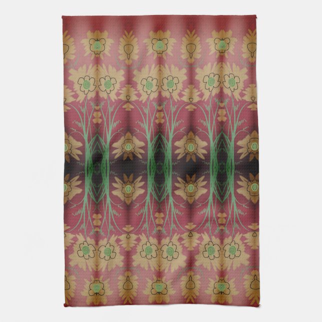 A Fancy Green Accented Tea-Towel Kitchen Towel (Vertical)