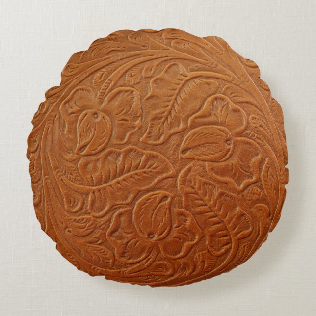A fancy tan brown light coloured background made o round pillow (Front)