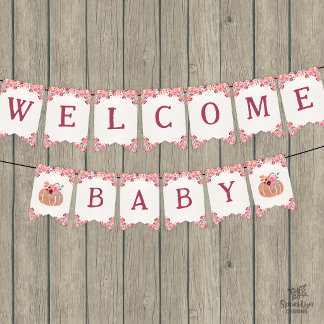 À Fanions Bannière de bienvenue bébé citrouille florale Boho